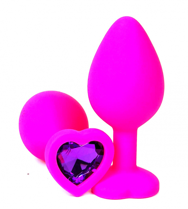 Пробка с фиолетовым кристаллом "Vandersex Heart" розовая, L 